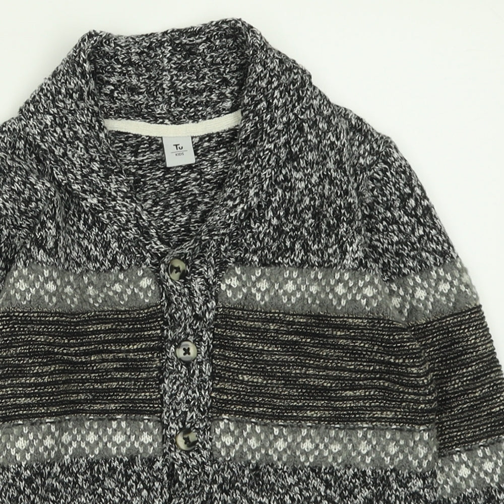 TU Boys Grey V-Neck Striped Acrylic Cardigan Jumper Size 4-5 Years  Button