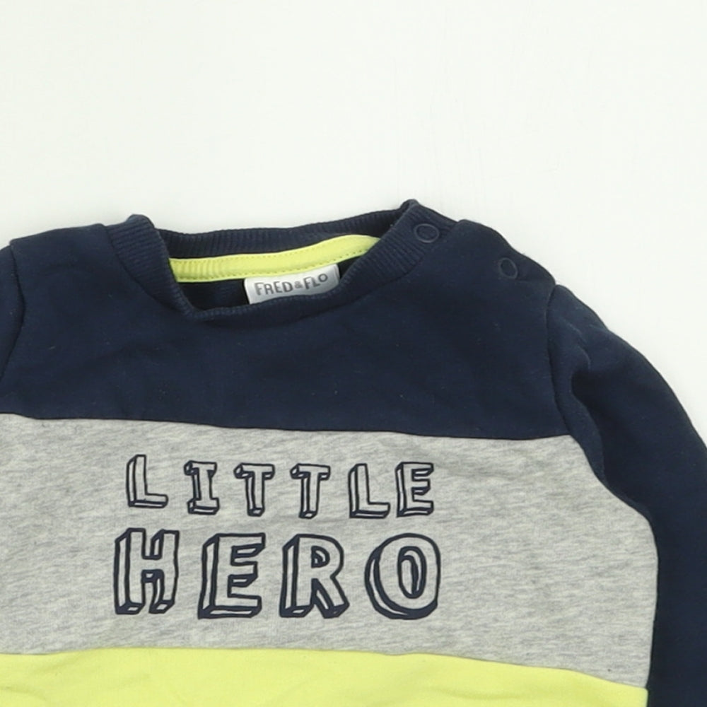 F&F Boys Multicoloured Striped Cotton Pullover Jumper Size 0-3 Months  Button - Little Hero