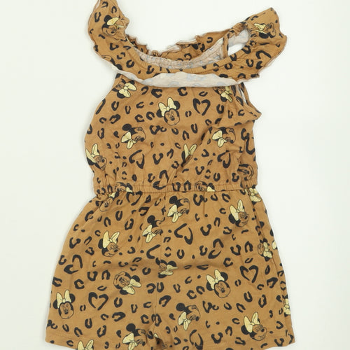 George Girls Brown Animal Print Cotton Jumpsuit One-Piece Size 2 Years  Pullover - Minnie Mouse