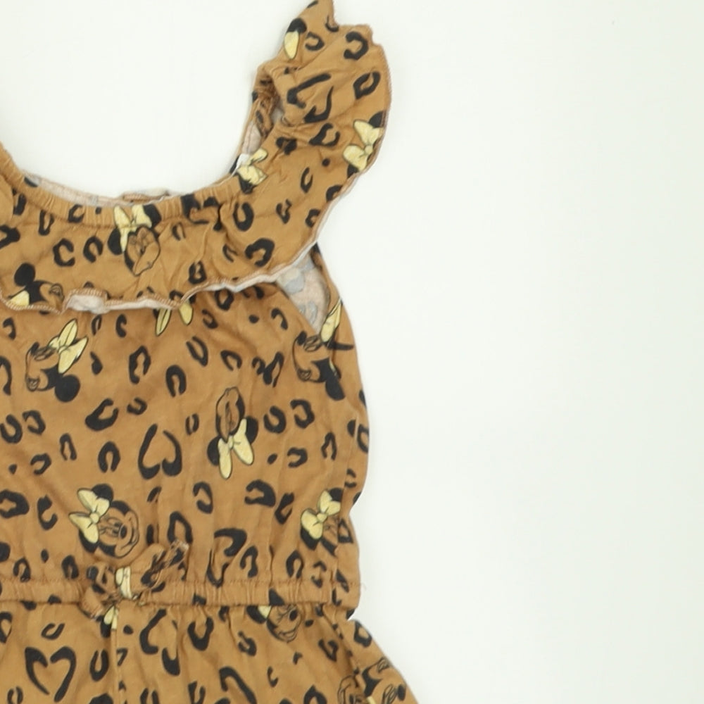 George Girls Brown Animal Print Cotton Jumpsuit One-Piece Size 2 Years  Pullover - Minnie Mouse