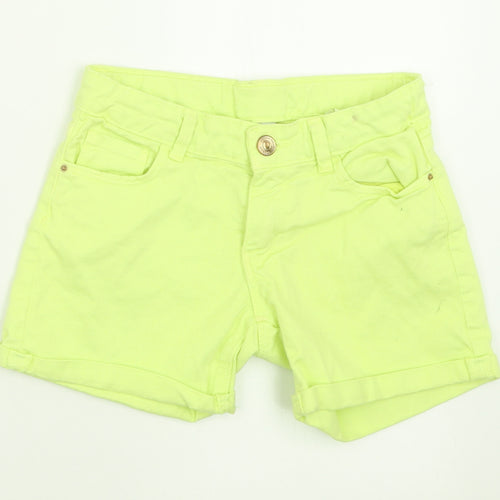 Zara Girls Green  Cotton Boyfriend Shorts Size 7-8 Years  Regular Buckle