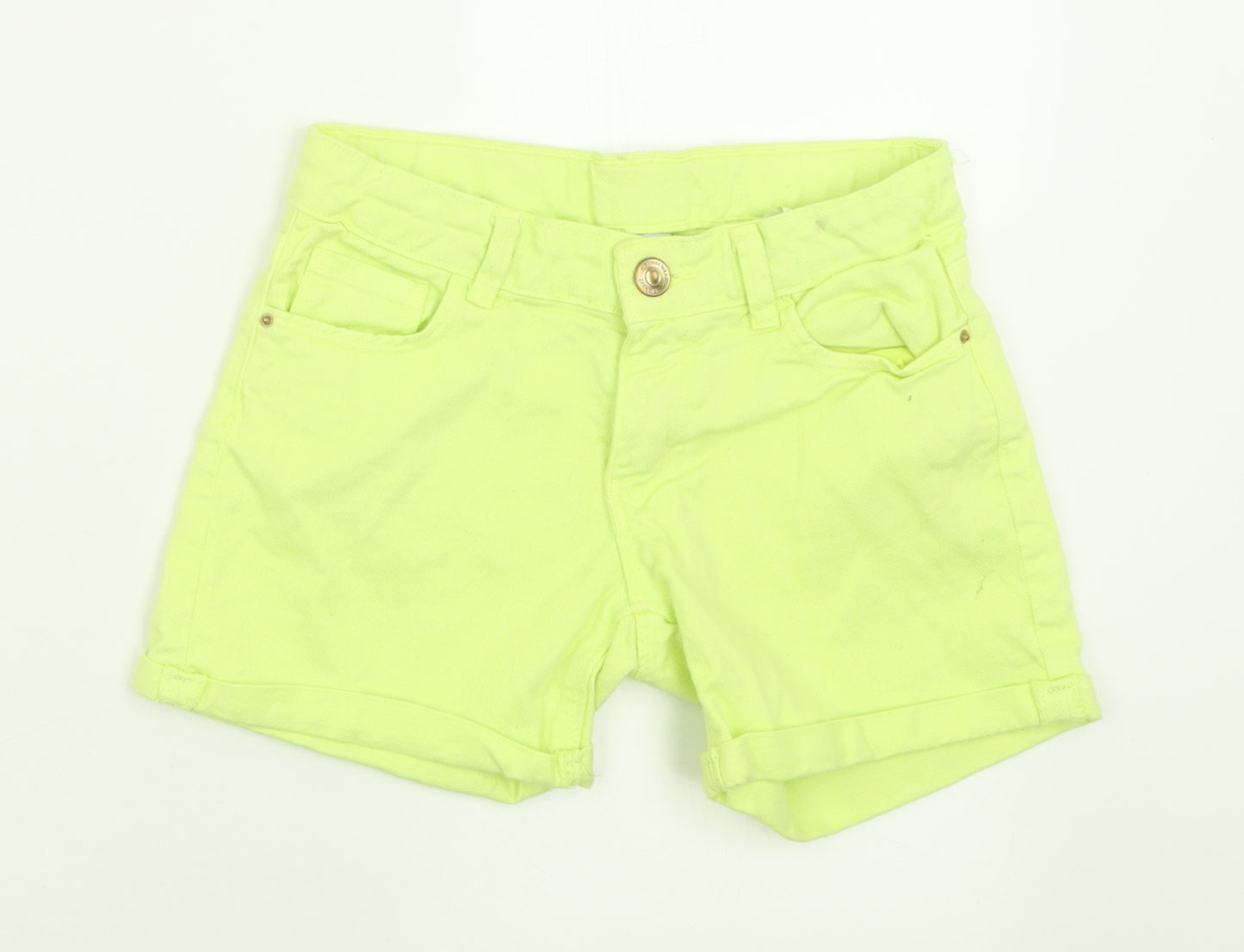 Zara Girls Green  Cotton Boyfriend Shorts Size 7-8 Years  Regular Buckle