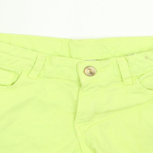Zara Girls Green  Cotton Boyfriend Shorts Size 7-8 Years  Regular Buckle