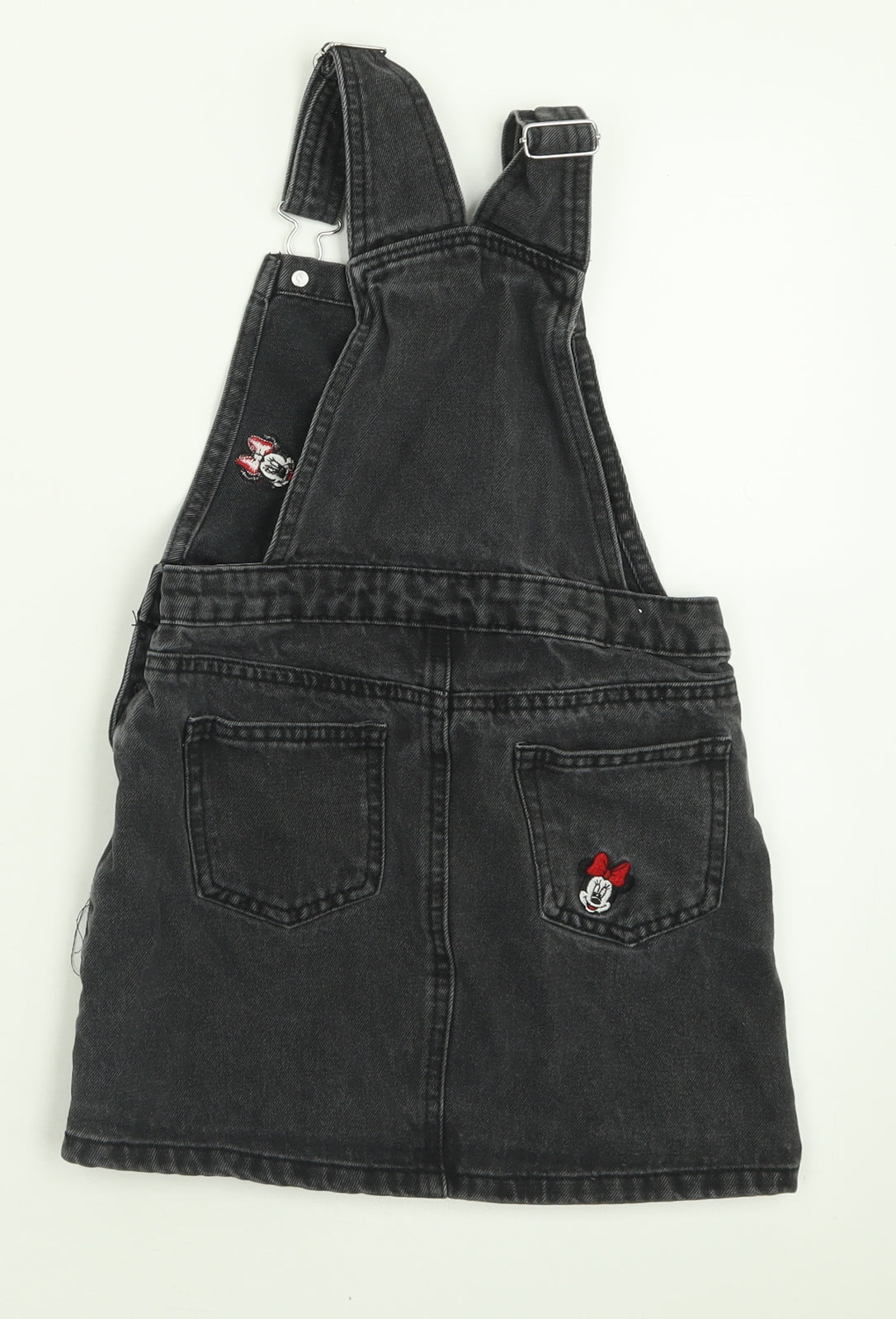 Primark Girls Black Geometric Cotton Pinafore/Dungaree Dress  Size 6-7 Years  Square Neck Button - Minnie Mouse