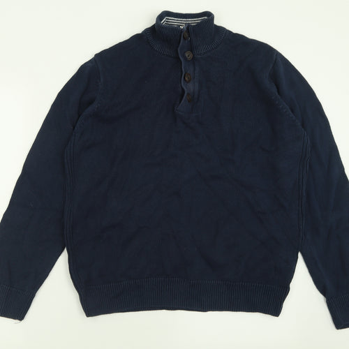 Blue Harbour Mens Blue High Neck  Cotton Pullover Jumper Size L
