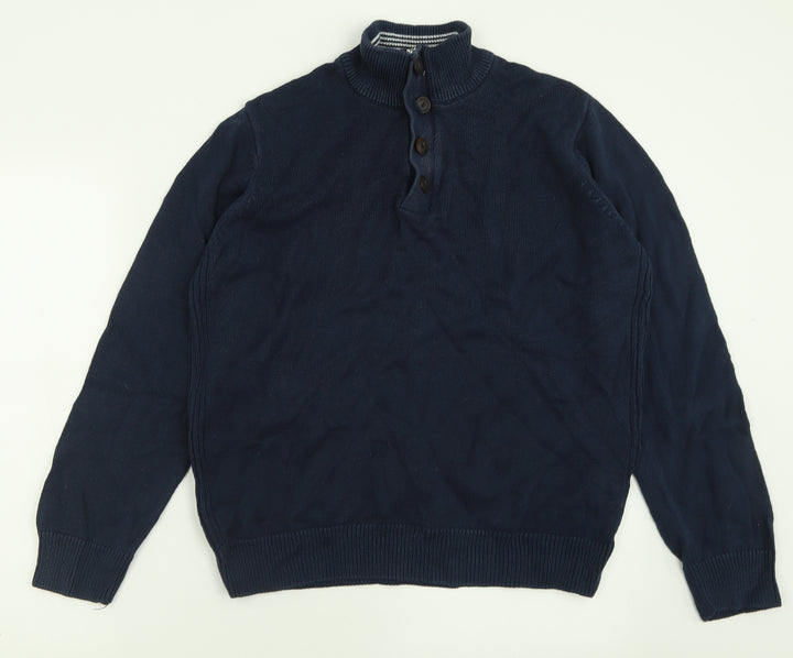 Blue Harbour Mens Blue High Neck Cotton Pullover Jumper Size L