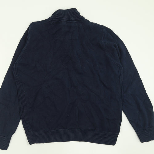 Blue Harbour Mens Blue High Neck  Cotton Pullover Jumper Size L