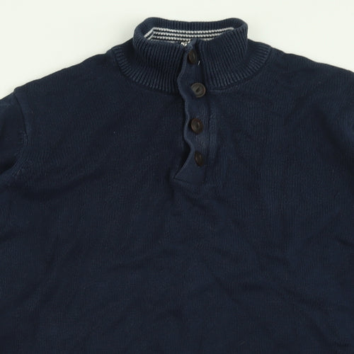 Blue Harbour Mens Blue High Neck  Cotton Pullover Jumper Size L