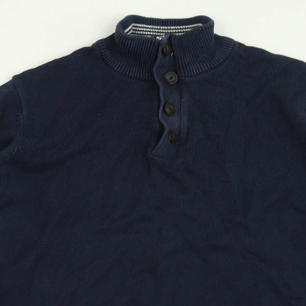Blue Harbour Mens Blue High Neck  Cotton Pullover Jumper Size L