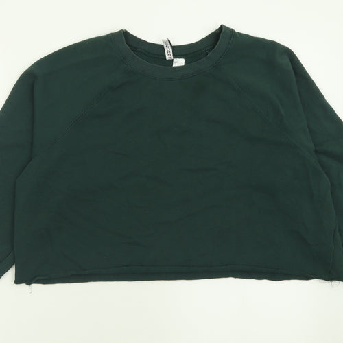 H&M Womens Green  Cotton Pullover Sweatshirt Size M  Pullover - Cropped