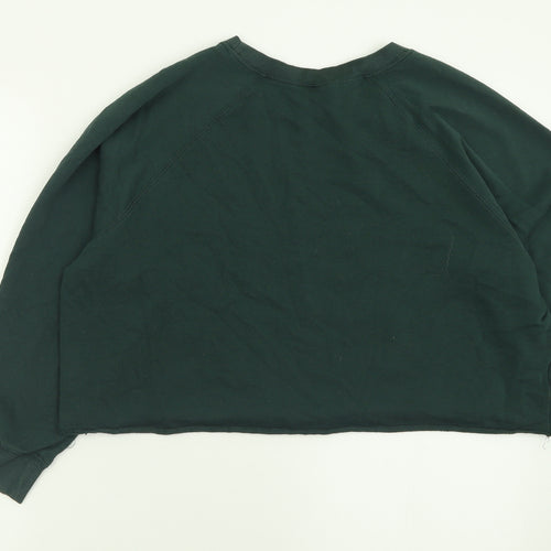 H&M Womens Green  Cotton Pullover Sweatshirt Size M  Pullover - Cropped