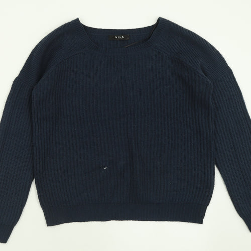 VILA Womens Blue Crew Neck  Acrylic Pullover Jumper Size M