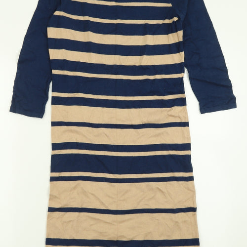 Marks and Spencer Womens Blue Striped Cotton Jumper Dress  Size 8  Crew Neck Pullover