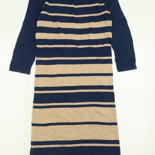 Marks and Spencer Womens Blue Striped Cotton Jumper Dress  Size 8  Crew Neck Pullover