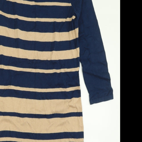 Marks and Spencer Womens Blue Striped Cotton Jumper Dress  Size 8  Crew Neck Pullover