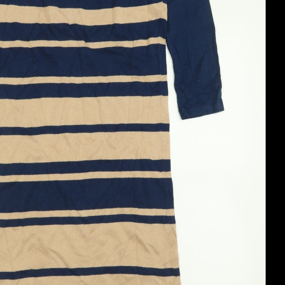 Marks and Spencer Womens Blue Striped Cotton Jumper Dress  Size 8  Crew Neck Pullover