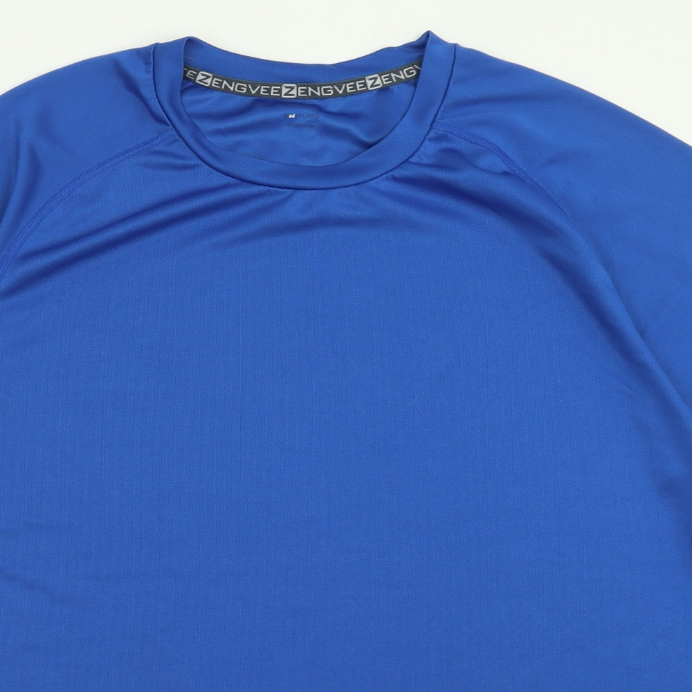 zengvee Mens Blue  Polyester Basic T-Shirt Size L Crew Neck Pullover