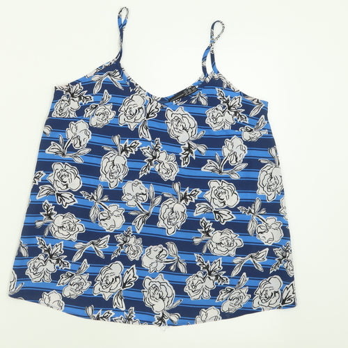Atmosphere Womens Blue Floral Polyester Basic Tank Size 8 V-Neck