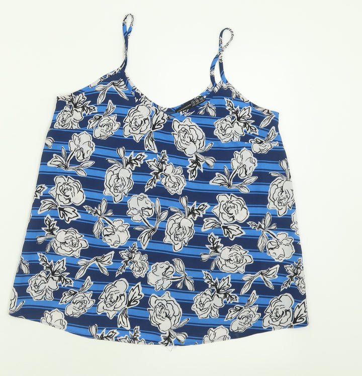Atmosphere Womens Blue Floral Polyester Basic Tank Size 8 V-Neck