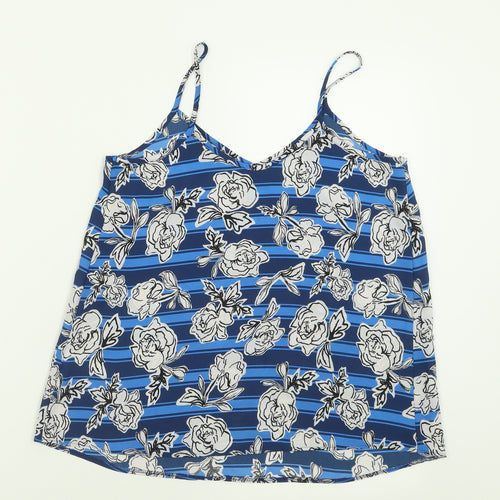 Atmosphere Womens Blue Floral Polyester Basic Tank Size 8 V-Neck