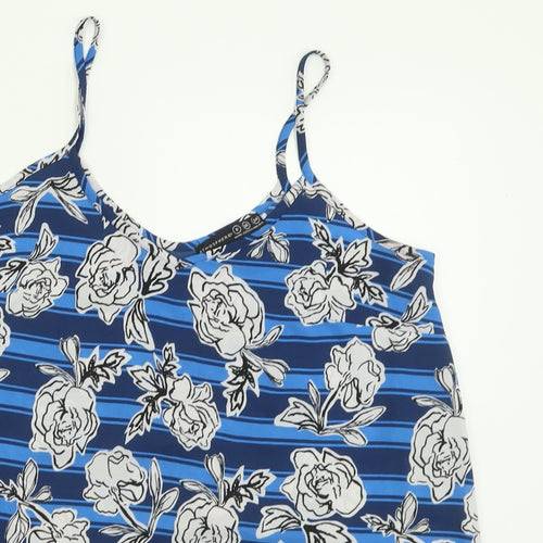 Atmosphere Womens Blue Floral Polyester Basic Tank Size 8 V-Neck