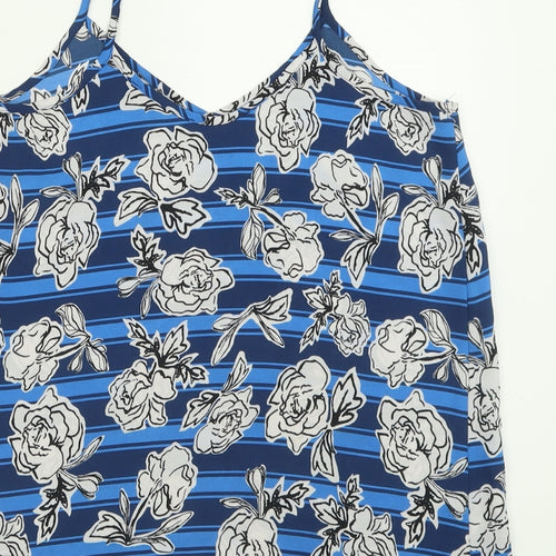 Atmosphere Womens Blue Floral Polyester Basic Tank Size 8 V-Neck
