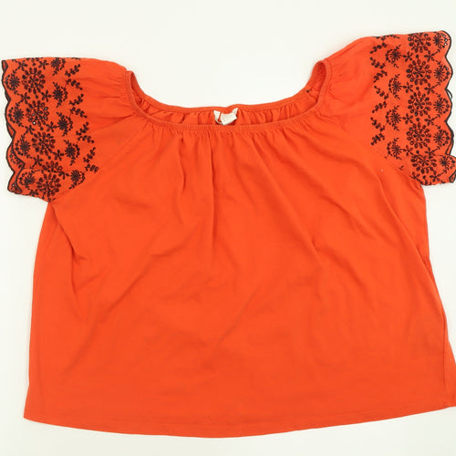 H&M Womens Orange Geometric Cotton Basic T-Shirt Size L Boat Neck