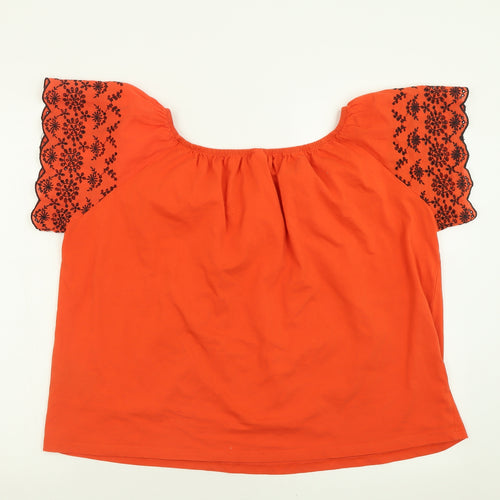 H&M Womens Orange Geometric Cotton Basic T-Shirt Size L Boat Neck