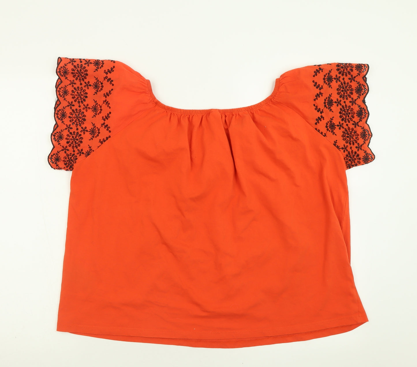 H&M Womens Orange Geometric Cotton Basic T-Shirt Size L Boat Neck