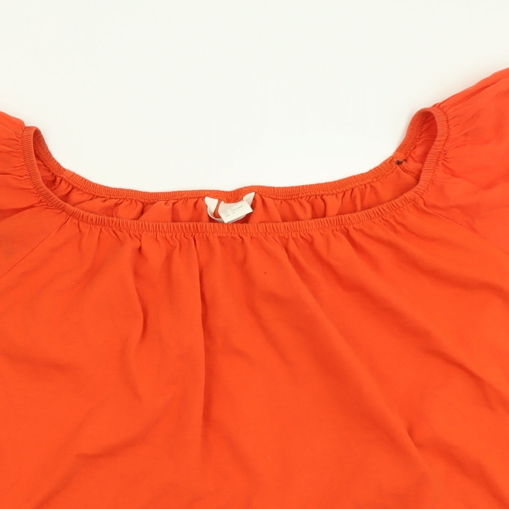 H&M Womens Orange Geometric Cotton Basic T-Shirt Size L Boat Neck