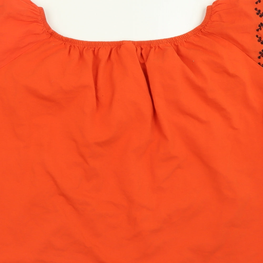 H&M Womens Orange Geometric Cotton Basic T-Shirt Size L Boat Neck