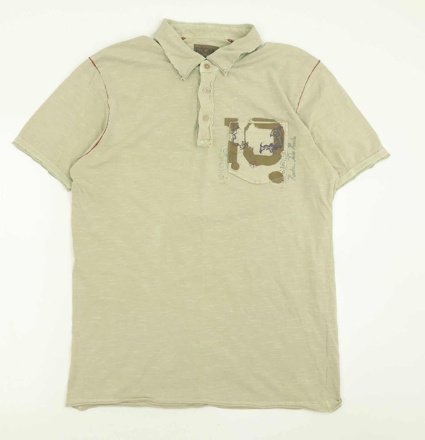 Debenhams Mens Green  Cotton  Polo Size L Collared Button