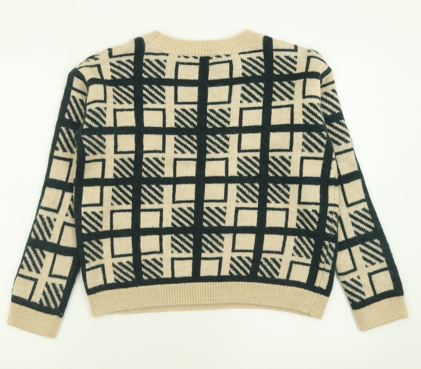 TU Womens Beige Crew Neck Geometric Acrylic Pullover Jumper Size 12