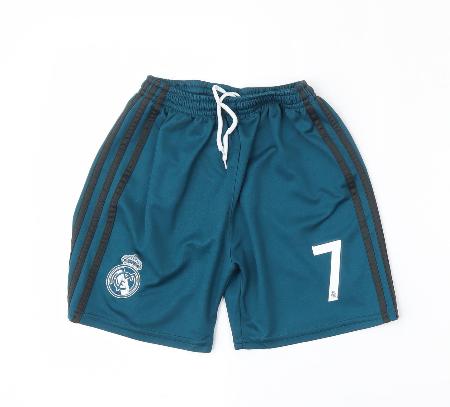 adidas Boys Blue  Polyester Sweat Shorts Size 7 Years  Regular Drawstring - Real Madrid football
