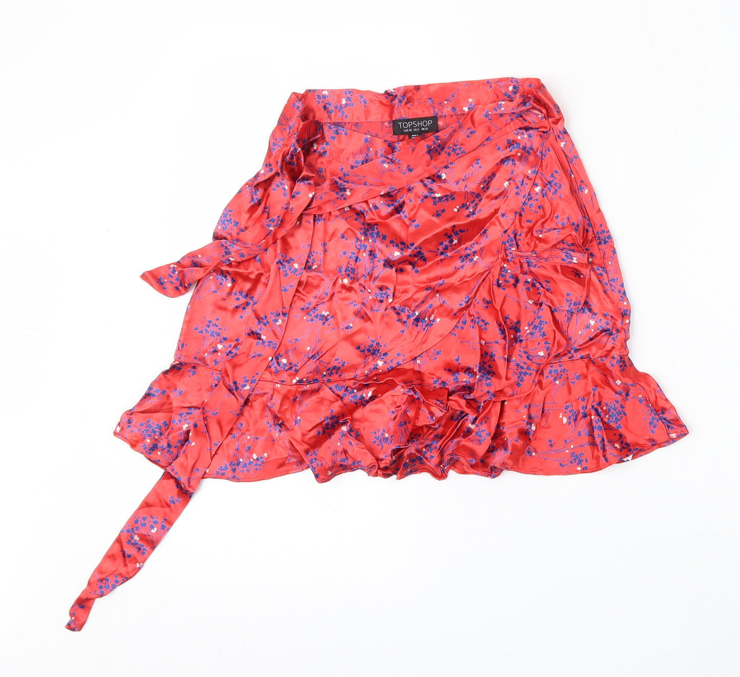 Topshop Womens Red Floral Viscose A-Line Skirt Size 10