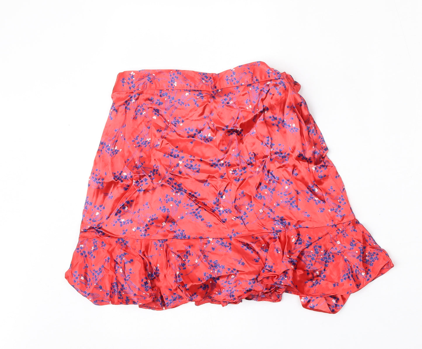 Topshop Womens Red Floral Viscose A-Line Skirt Size 10