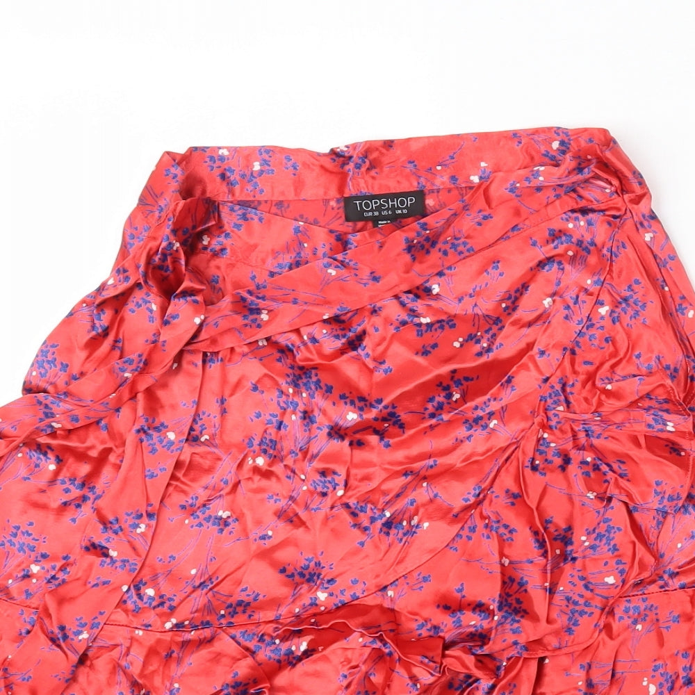 Topshop Womens Red Floral Viscose A-Line Skirt Size 10
