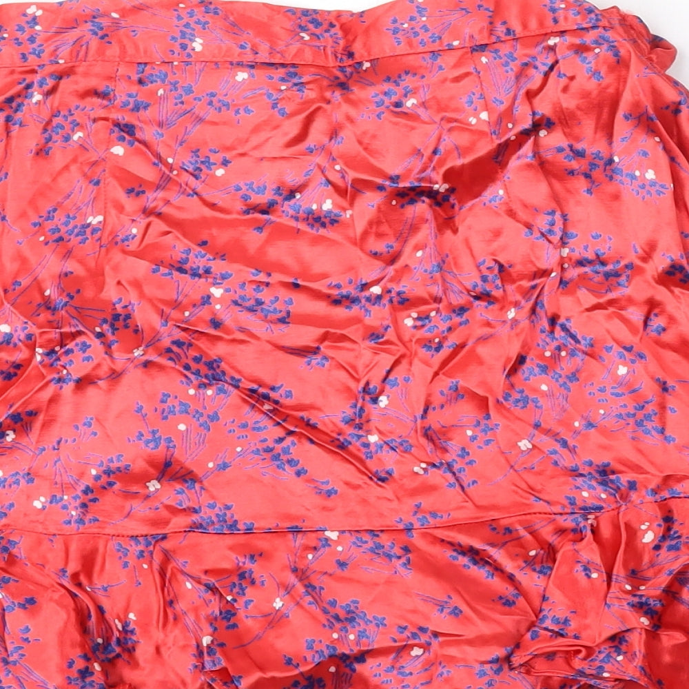 Topshop Womens Red Floral Viscose A-Line Skirt Size 10
