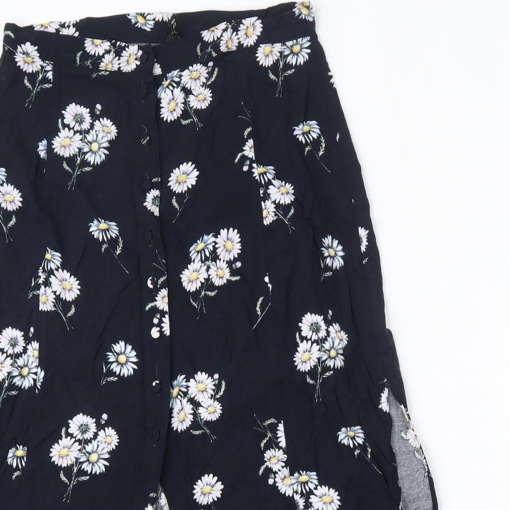 H&M Womens Blue Floral Viscose A-Line Skirt Size 10