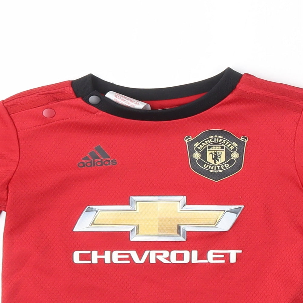 adidas Boys Red  Polyester Basic T-Shirt Size 12-18 Months Round Neck  - Manchester United