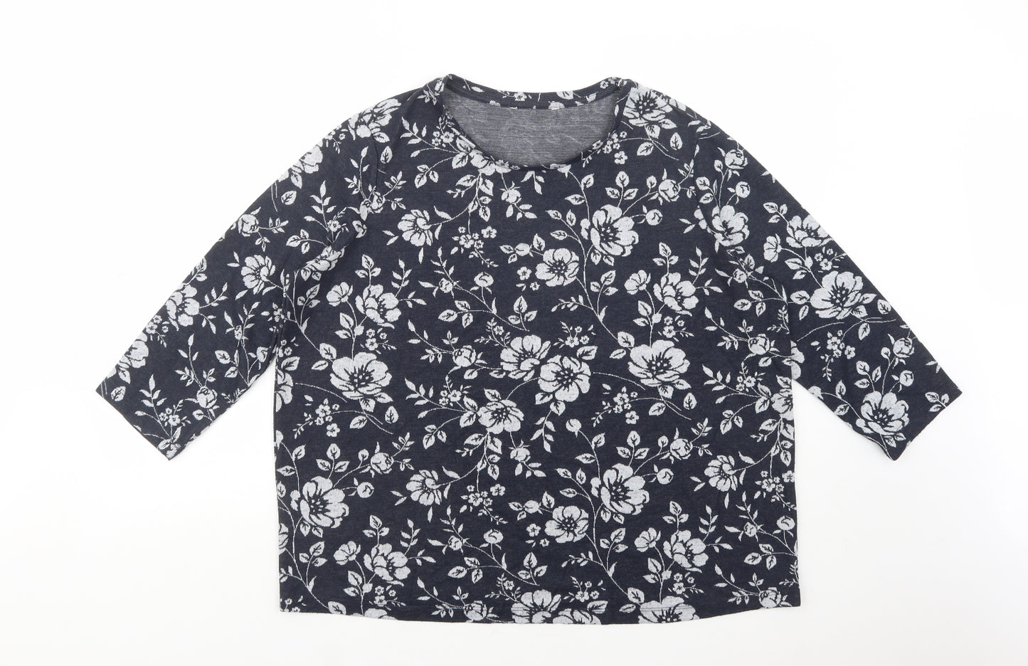 TU Womens Blue Boat Neck Floral Polyester Pullover Jumper Size 20