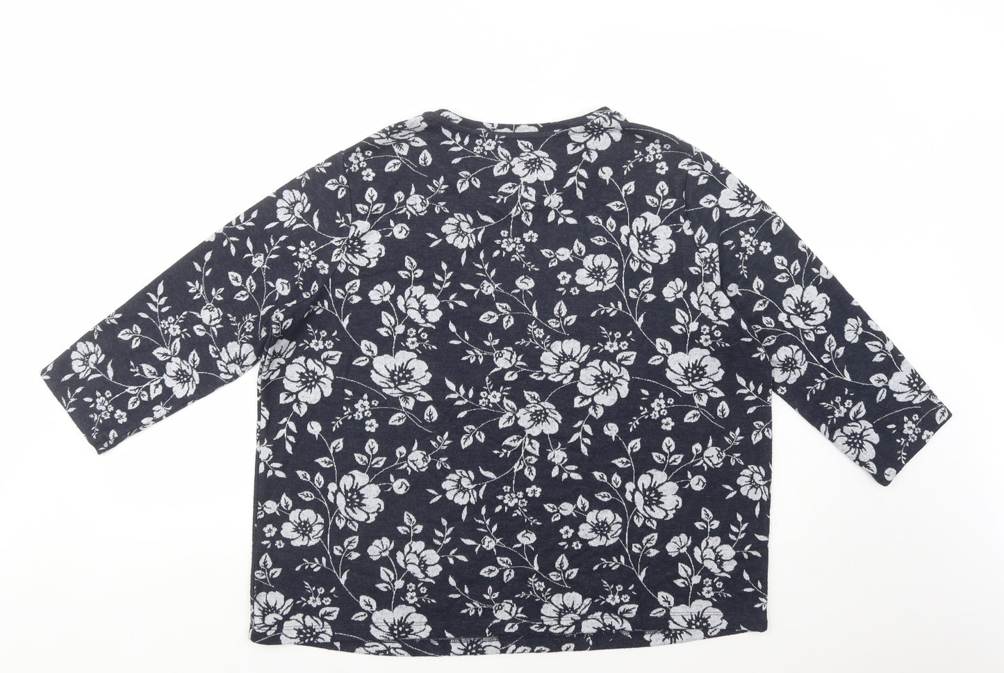 TU Womens Blue Boat Neck Floral Polyester Pullover Jumper Size 20