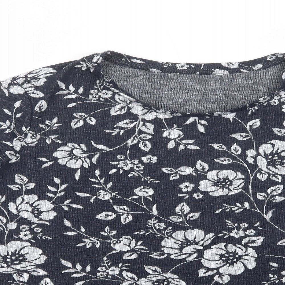 TU Womens Blue Boat Neck Floral Polyester Pullover Jumper Size 20
