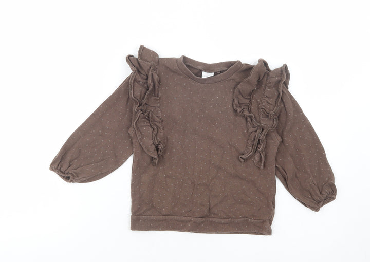 NEXT Girls Brown Geometric Cotton Pullover Sweatshirt Size 2-3 Years Pullover