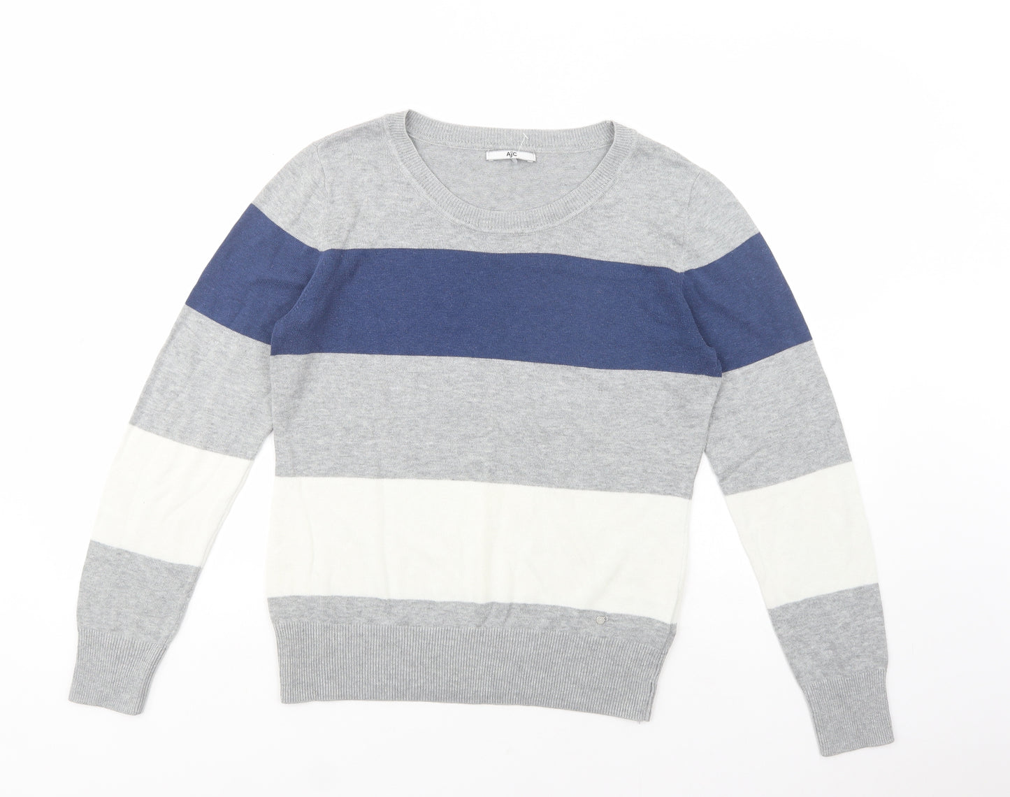 AJC Womens Grey Boat Neck Striped Polyester Pullover Jumper Size 14