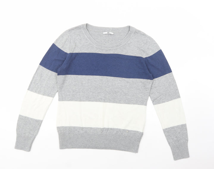 AJC Womens Grey Boat Neck Striped Polyester Pullover Jumper Size 14