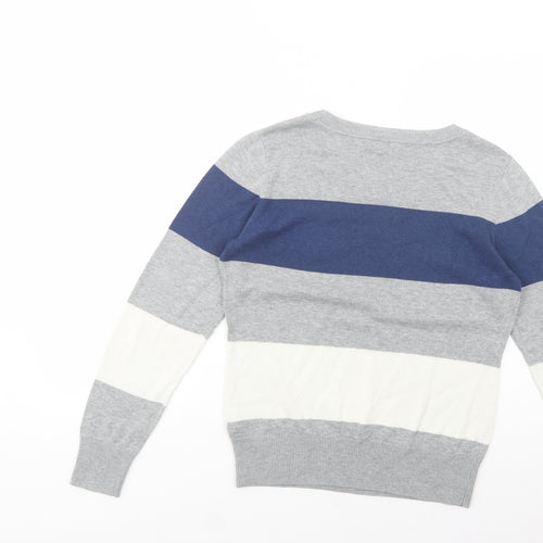 AJC Womens Grey Boat Neck Striped Polyester Pullover Jumper Size 14