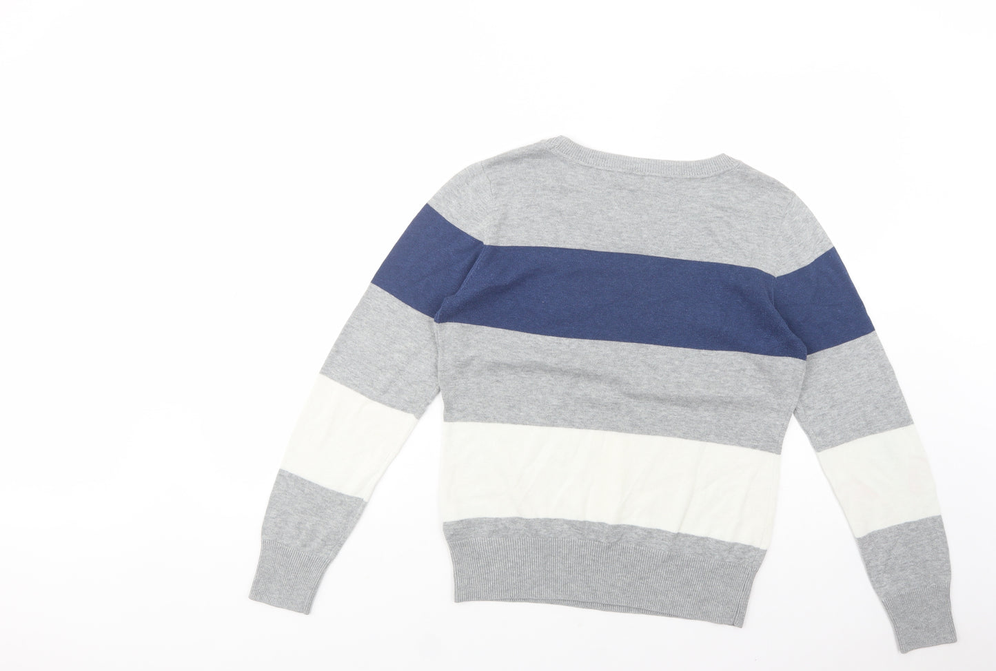 AJC Womens Grey Boat Neck Striped Polyester Pullover Jumper Size 14