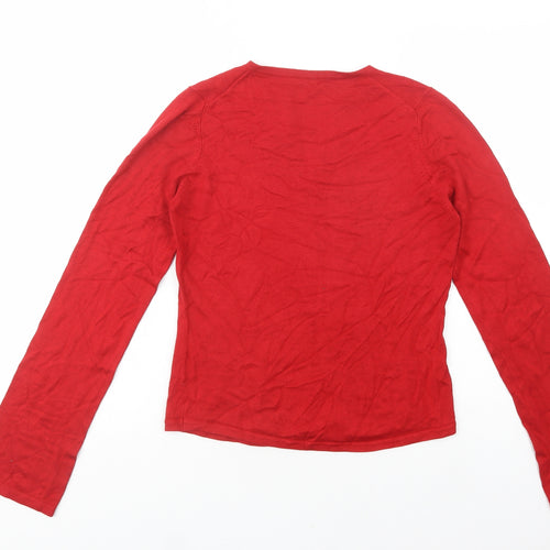 Oasis Womens Red V-Neck  Viscose Pullover Jumper Size S