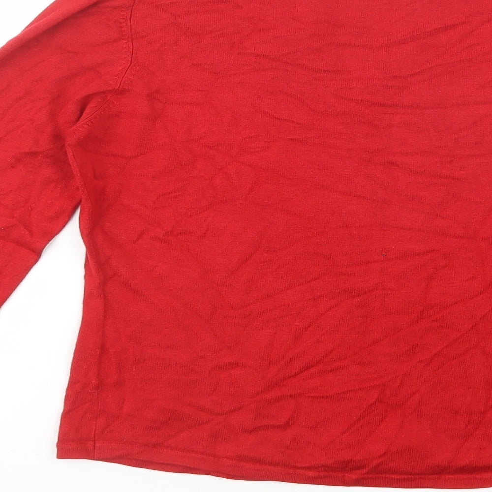 Oasis Womens Red V-Neck  Viscose Pullover Jumper Size S